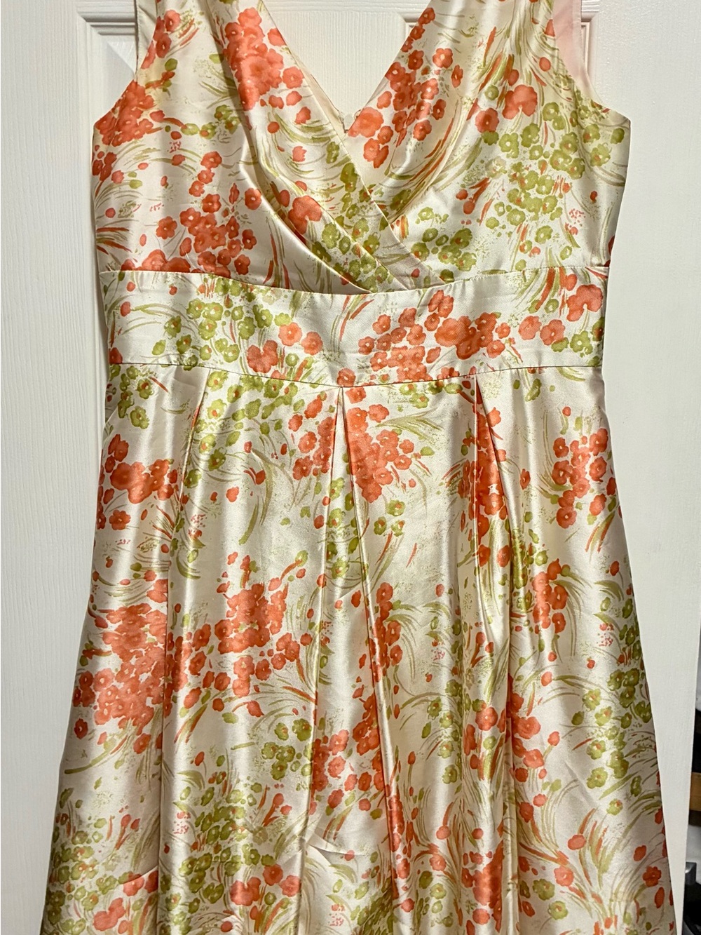 Talbots Cream Midi Dress with Coral and Olive Floral Print